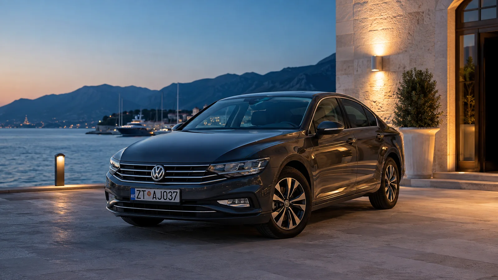 Volkswagen Passat transfer car by the sea at dusk